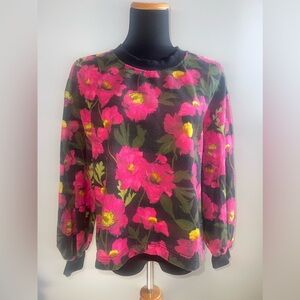 Alice + Olivia floral sweater XL beautiful  high low cut with semi puff sleeves